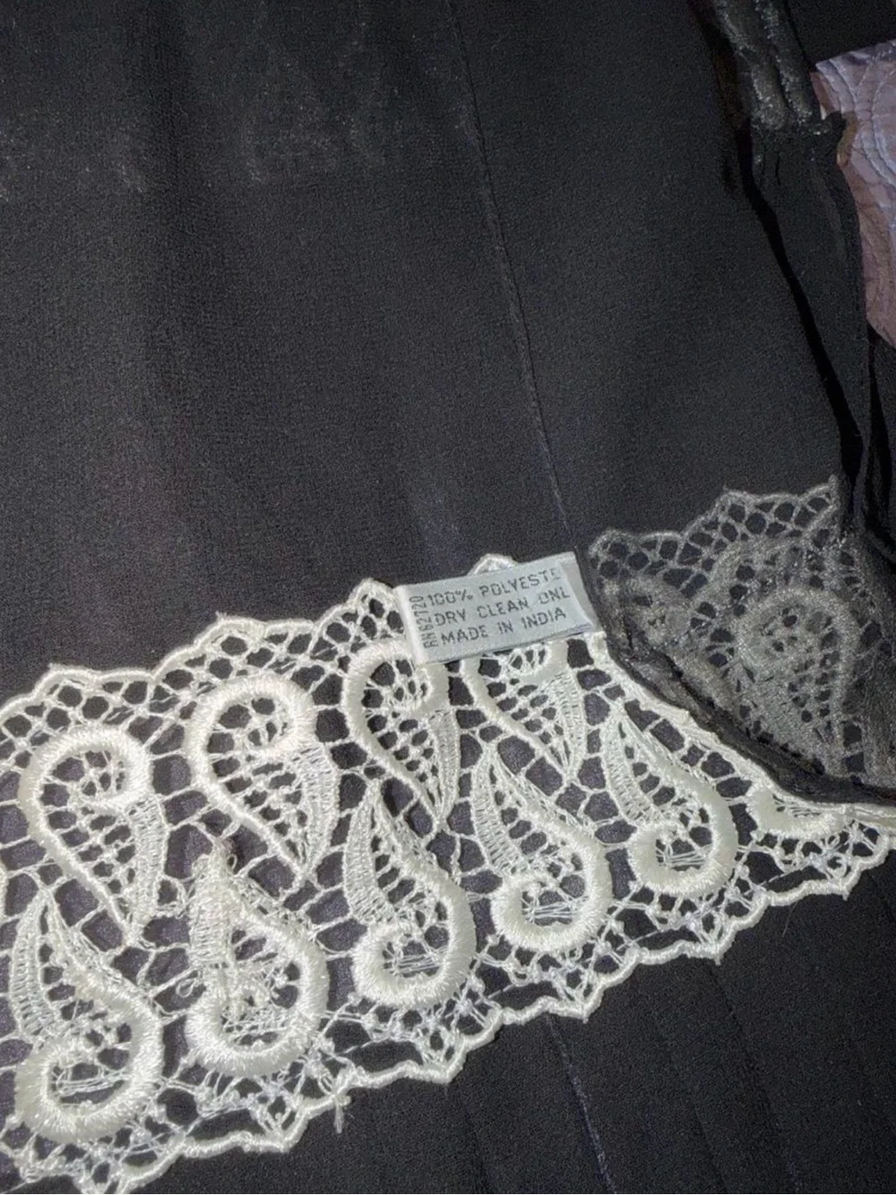 Y2K Black Scarf with Cream Lace Trim - Women's Accessory